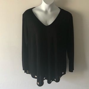 NWT BELLDINI TUNIC BLOUSE TWIST 3X BLACK TOP STUDS